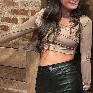 SHEIN brown long sleeve crop top